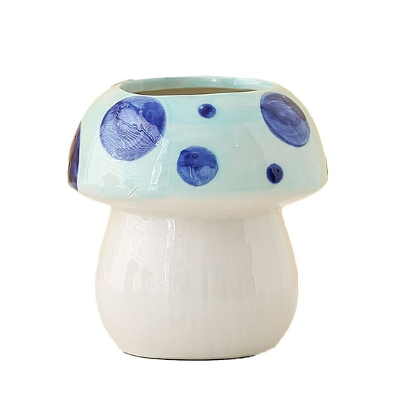 Mushroom Toothbrush Holder for Bathrooms Cute Ceramic Makeup Brush Storage Box Mushroom Bathroom Decor (Blue)