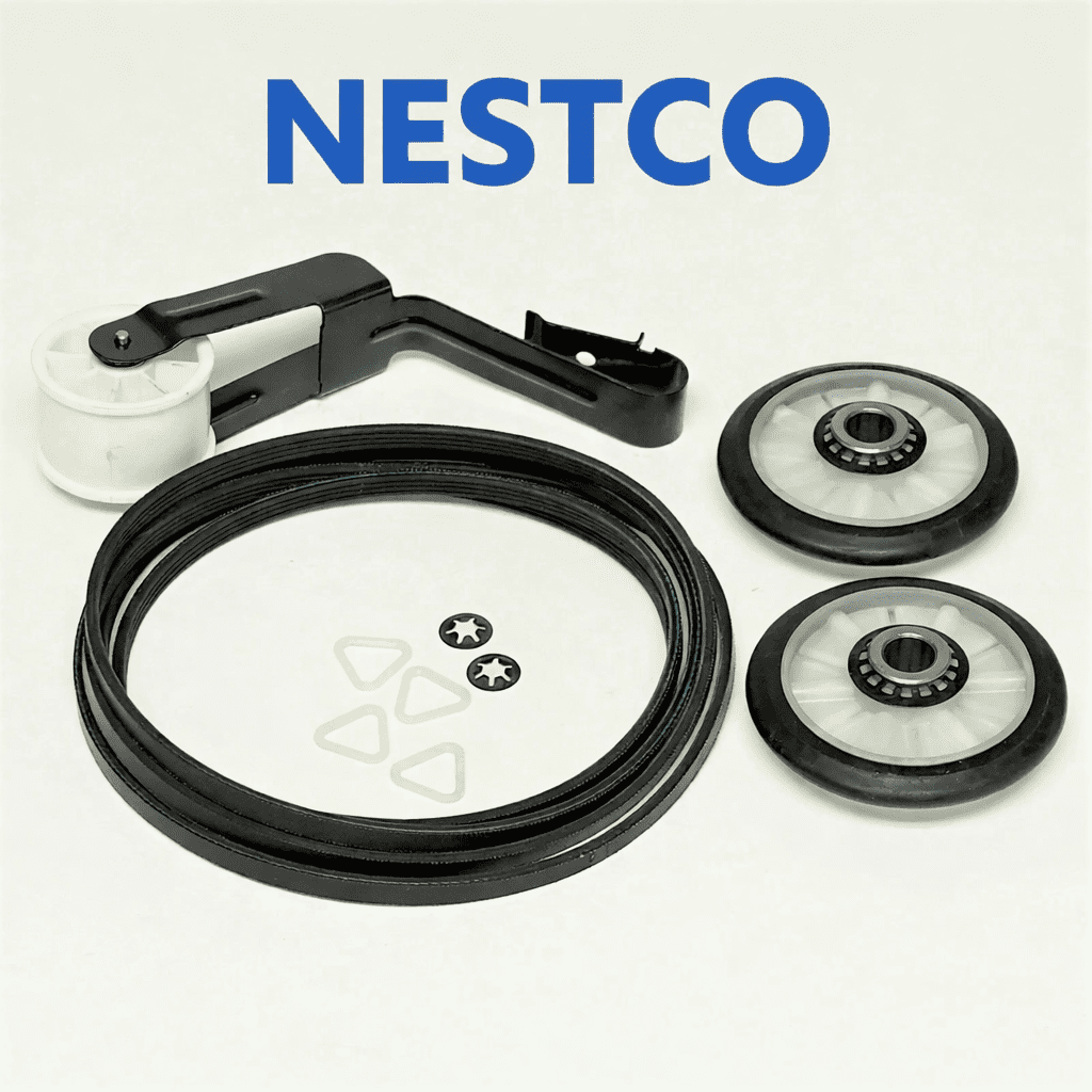 NESTCO NED4655EW1 Dryer Repair Kit Compatible with Amana, Kenmore 80 & Whirlpool Models – Belt, Idler Pulley & Drum Rollers Replacement 4392065