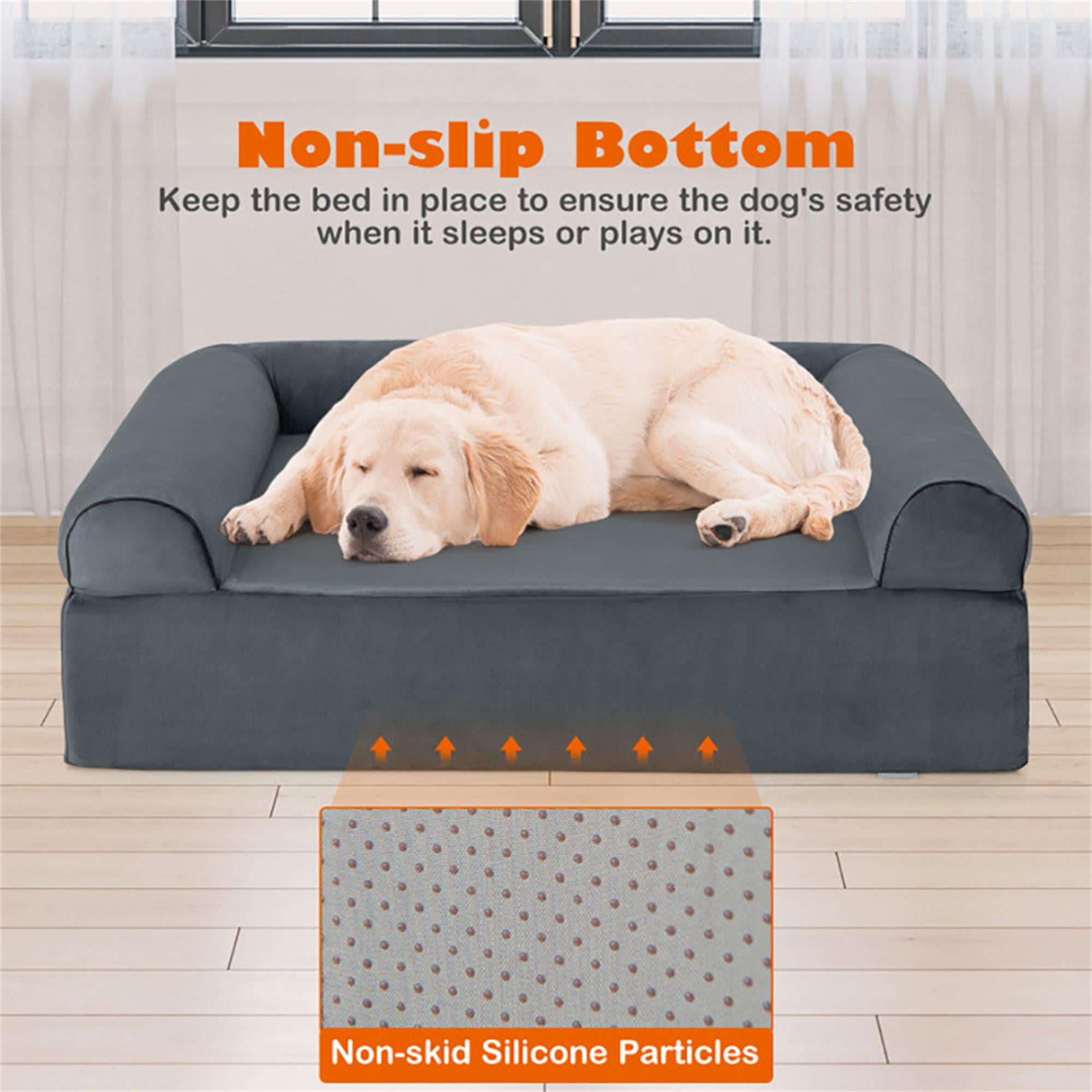 Kadyn 40" Dog Sofa Bed for Small Pets with Headrest, Pet Furniture Cat Couch, Memory Foam Orthopedic Dog Bed, Gray
