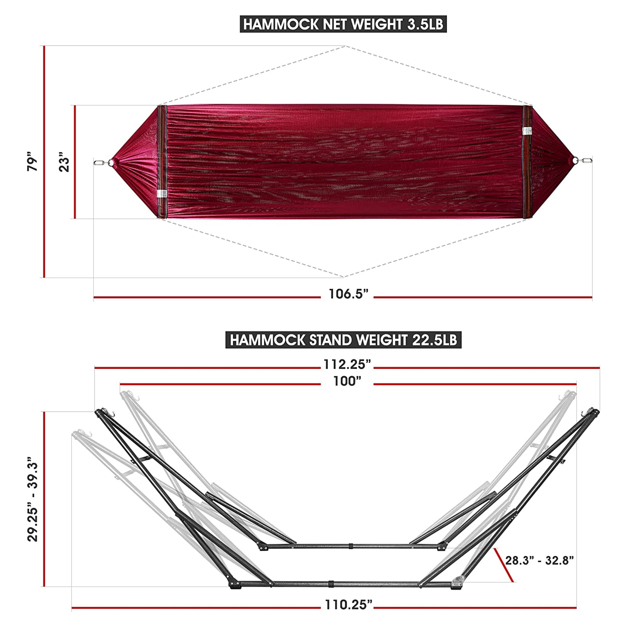 Tranquillo Universal 106.5" Double Hammock with Adjustable Stand & Bag, Red