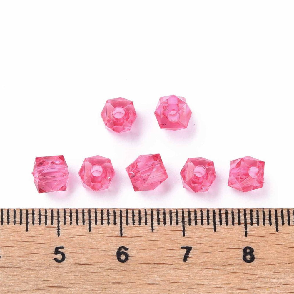 500gs Transparent Acrylic Beads Faceted Square Cerise 5.5x5.5x5.5mm Hole: 1.8mm about 4485pcs/500g