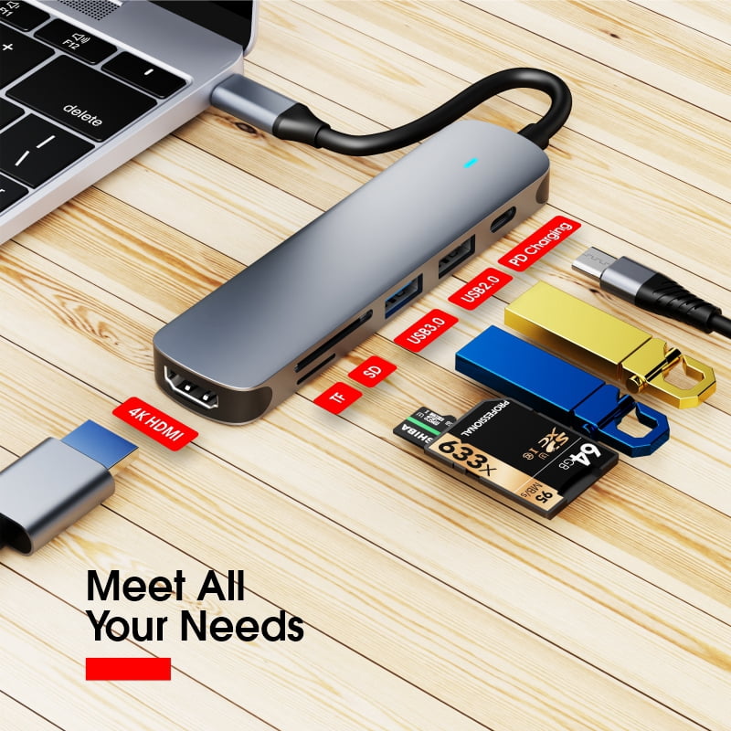 DOONJIEY  6 In 1 USB Hub Type C to USB3.0 SD TF Docking Station PD Switcher USB C Splitter Hub
