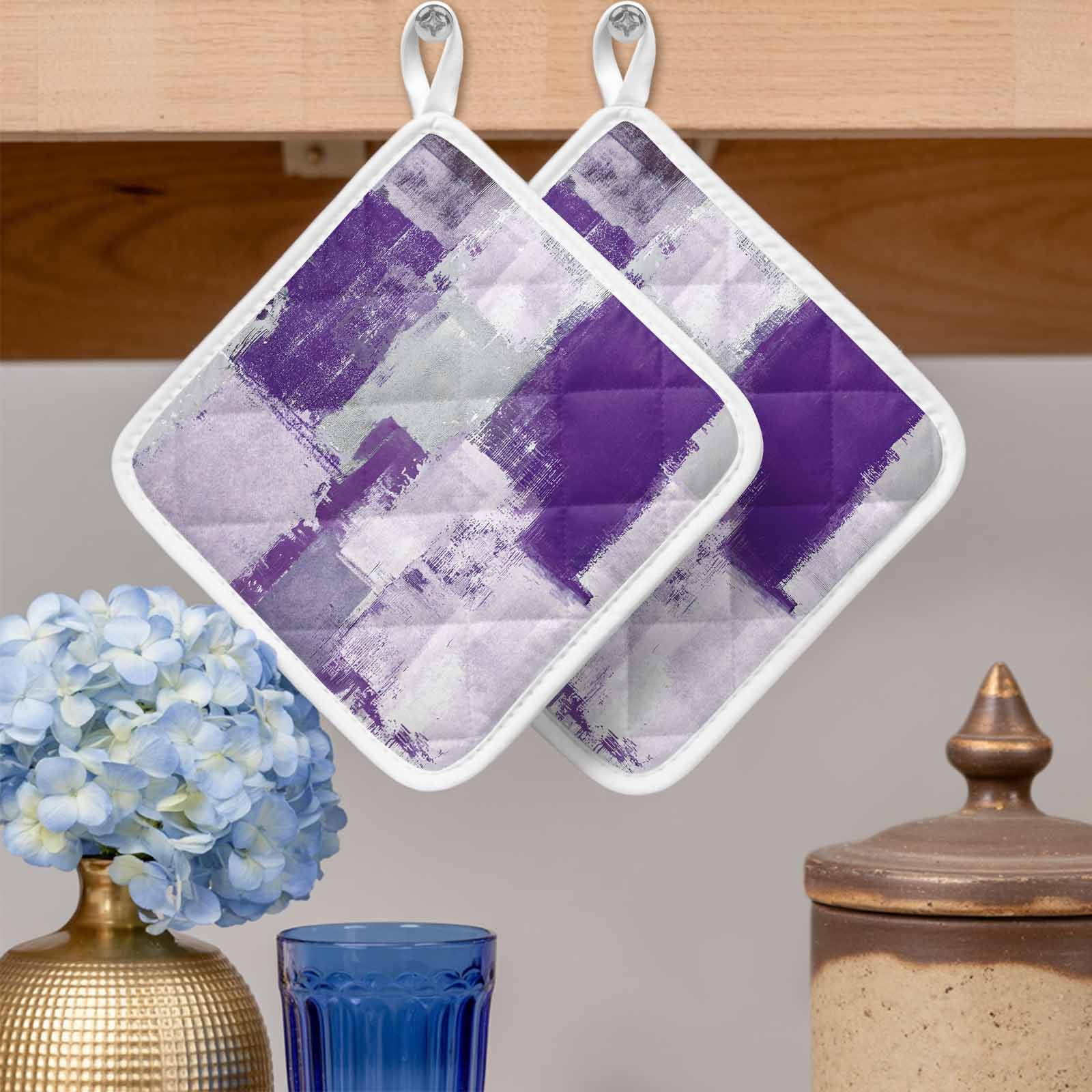Modern Oil Painting Pot Holders for Kitchen Heatproof Potholder, 5 Pack Purple Grey Abstract Graffiti Art Hot Pads Multipurpose Oven Pads Cloth Potholders Trivet for Cooking Baking