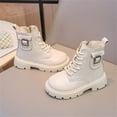 thumbnail image 5 of Girls Bow Embellished Fall Winter Zipper Short Boots, Soft Flat Sole Leather Material Easy On Off Daily Casual School Ankle Boots Beige 1 Big Kids, 5 of 7