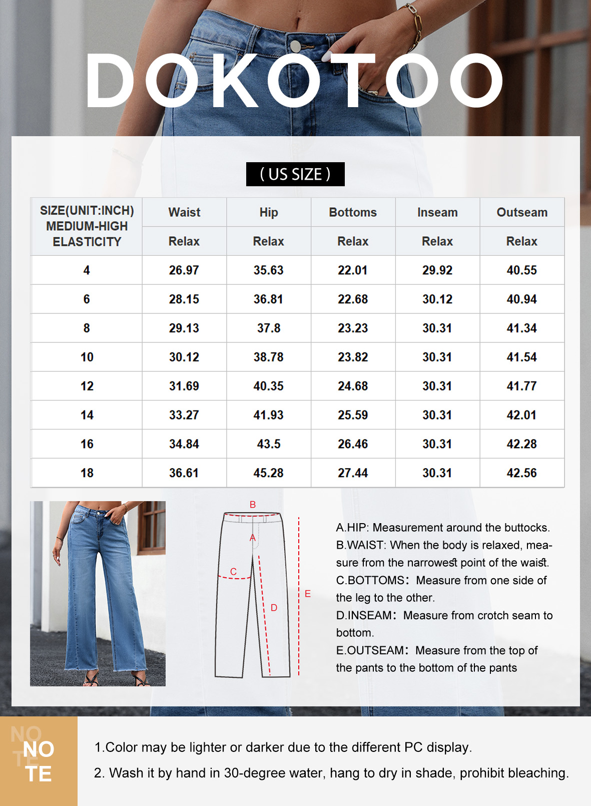 DOKOTOO Women's Wide Leg Jeans High Waisted Raw Hem photo 7