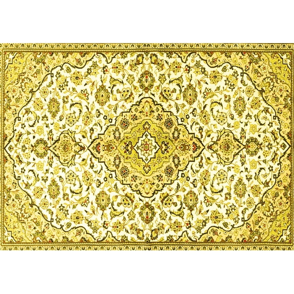 Ahgly Company Machine Washable Indoor Rectangle Persian Yellow Traditional Area Rugs, 5' x 7'