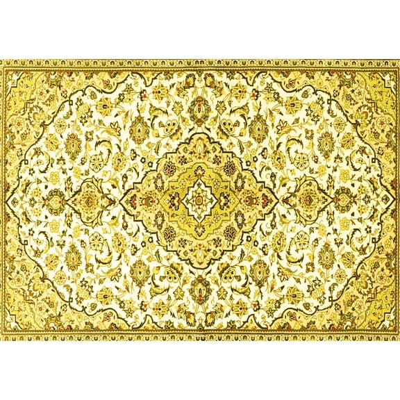 Ahgly Company Machine Washable Indoor Rectangle Persian Yellow Traditional Area Rugs, 5' x 7'