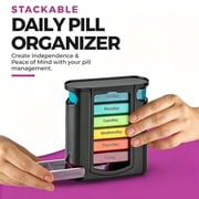 Weekly Pill Organizer, 1 Dispenser, 7 Stackable Compartments Four Times-a-Day - Morning, Noon, Evening, and Bedtime, Black