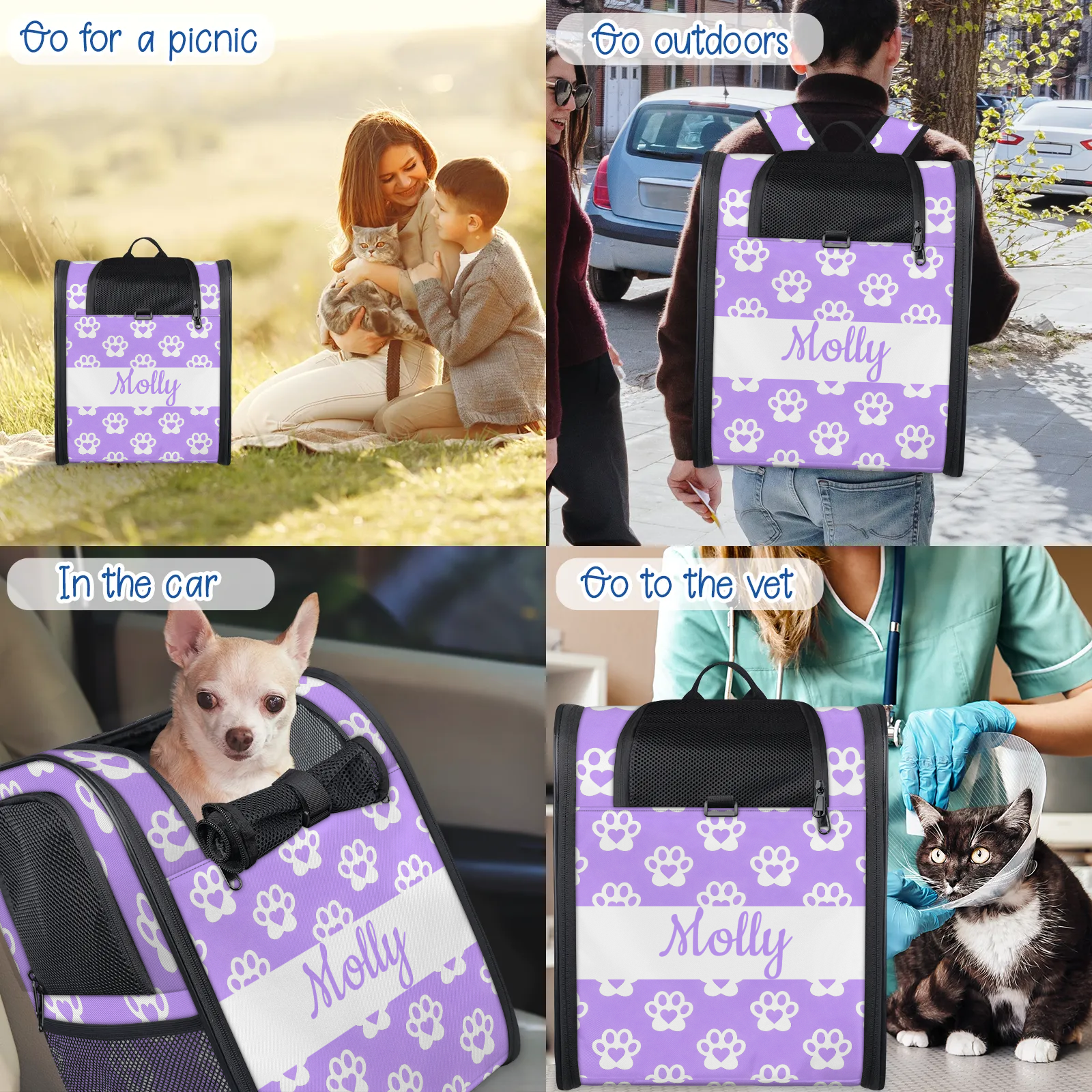 Pet Carrier Backpack,Dog Carrier Backpack with Breathable Mesh for Small Dogs Cats Puppies,Custom Pet Backpack Bag with Name,Hold Pets Up to 13 Lbs for Hiking, Travel, Outdoor