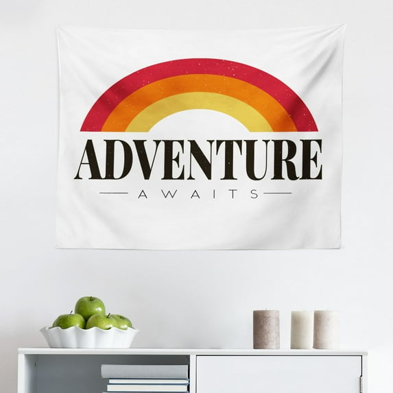 Saying Tapestry, Home is Where You Hang Your Lantern Typography with a Tent and Trees Camping, Fabric Wall Hanging Decor for Bedroom Living Room Dorm, 2 Sizes, White Dark Grey, by Ambesonne