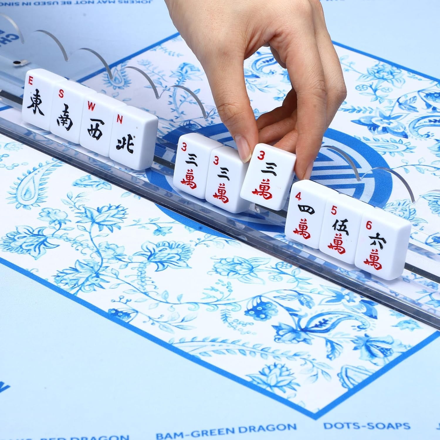 Mahjong Racks with Pushers, Set of 4 Acrylic Mahjong Racks with Magnetically Attached Mahjong Pushers, Easy to Use for Home Game Nights (Transparent)
