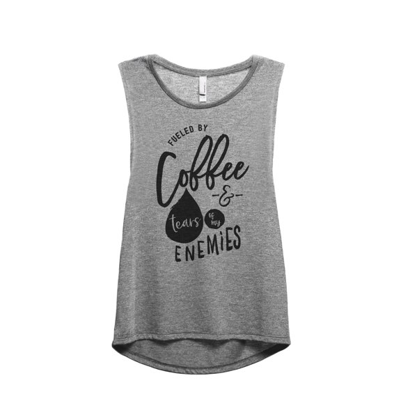 Fueled By Coffee And THe Tears Of My Enemies Women's Fashion Sleeveless Muscle Workout Yoga Tank Top Heather Grey Grey X-Larg