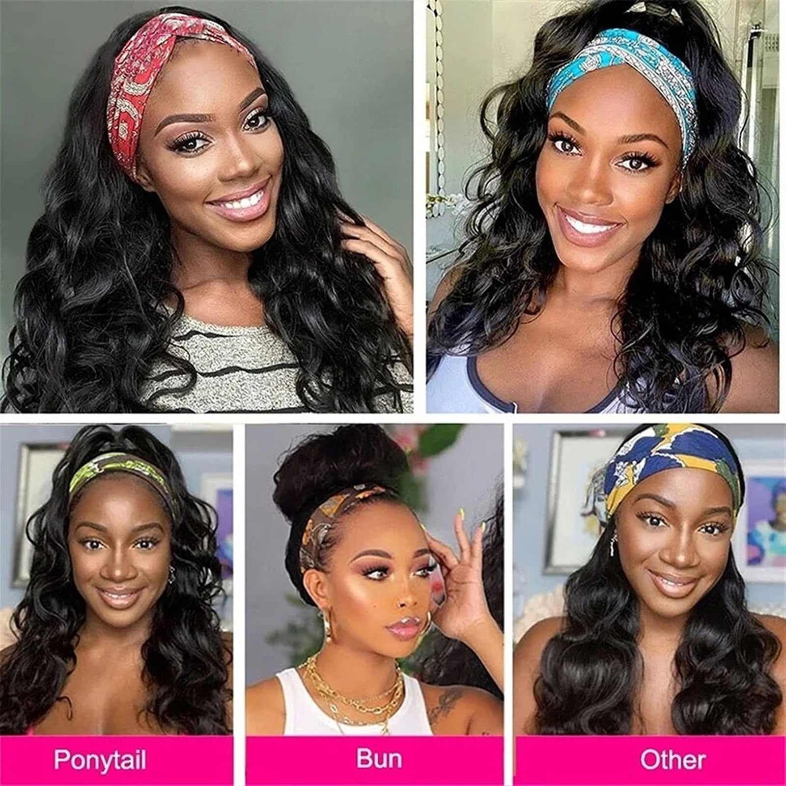 Headband Wig Body Wave Human Hair Wig Glueless None Lace Front Wig for Black Woman Natural Color Remy Full Machine Wear and Go Wigs 180% Density