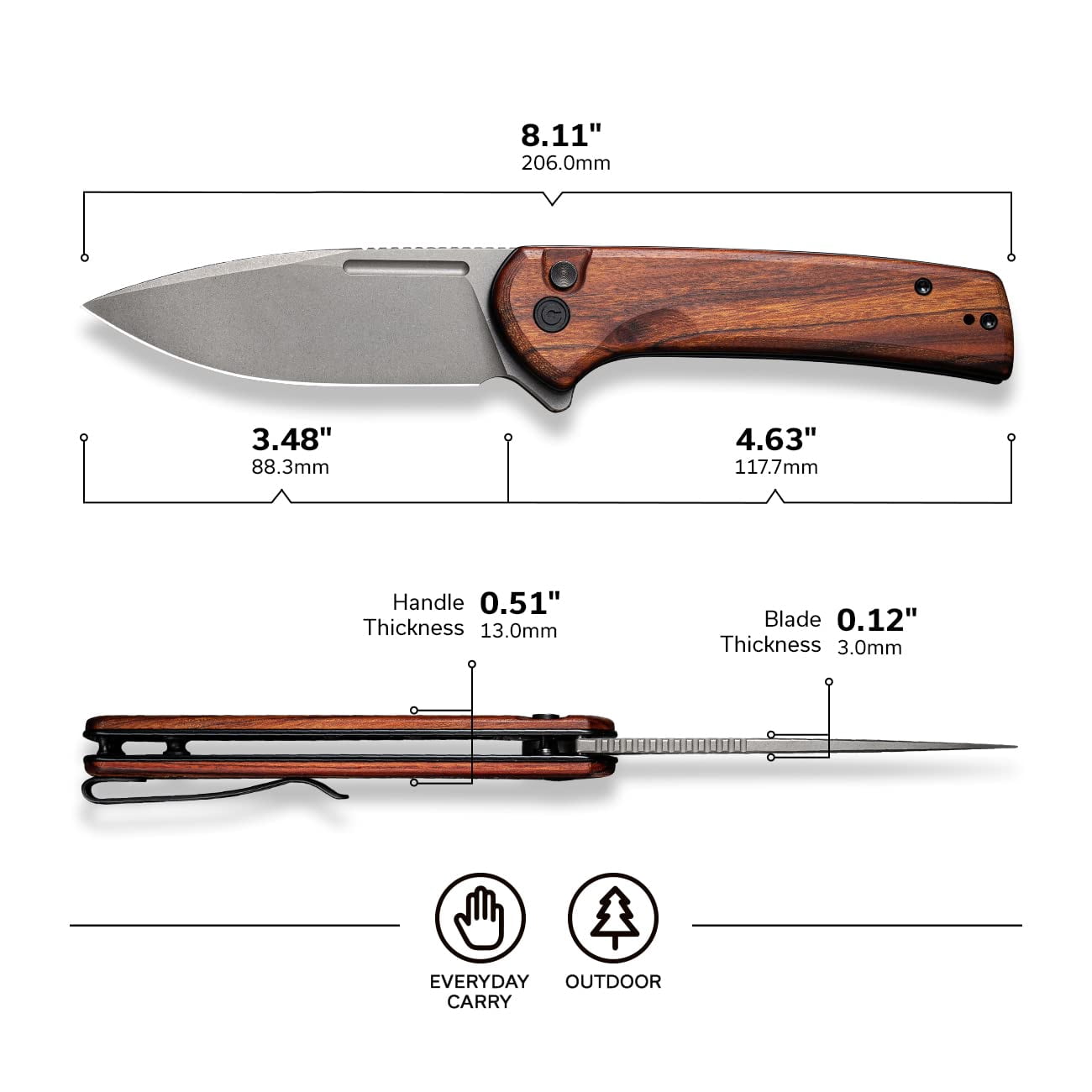 CIVIVI Pocket Knife Button Lock Folding Knife 3.48" Nitro-V Blade Cuibourtia Wood Handle Conspirator C21006-3