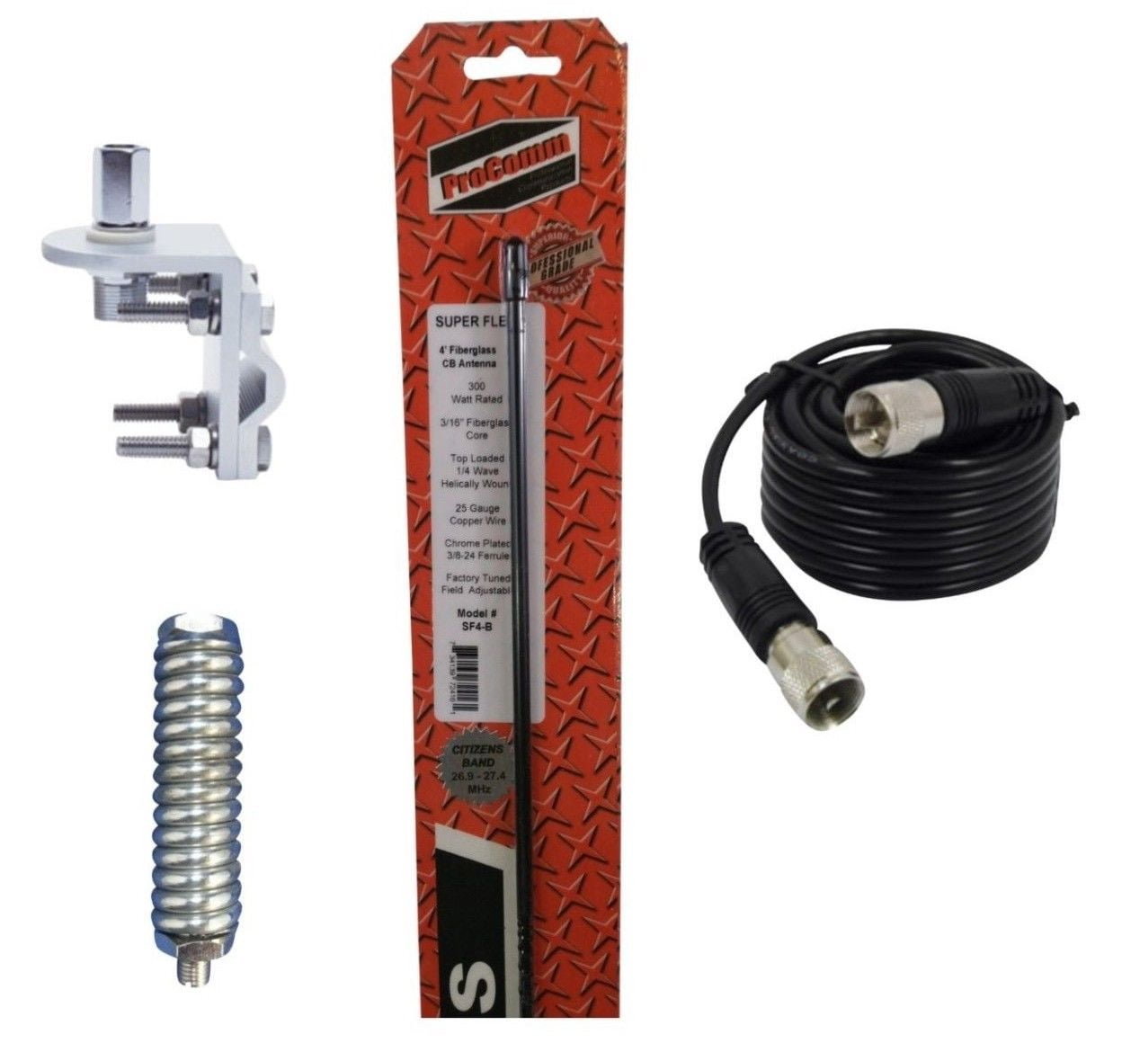 SF3B 3' SUPER FLEX CB FIBERGLASS ANTENNA, 18ft RG58,MIRROR
