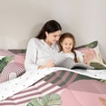 thumbnail image 4 of Castle Fairy Boho Tropical Leaf Full Size Comforter Sets 3 Pieces for Kids, Geometric Print Bedding Sets for Bedroom, Green Pink, 4 of 6