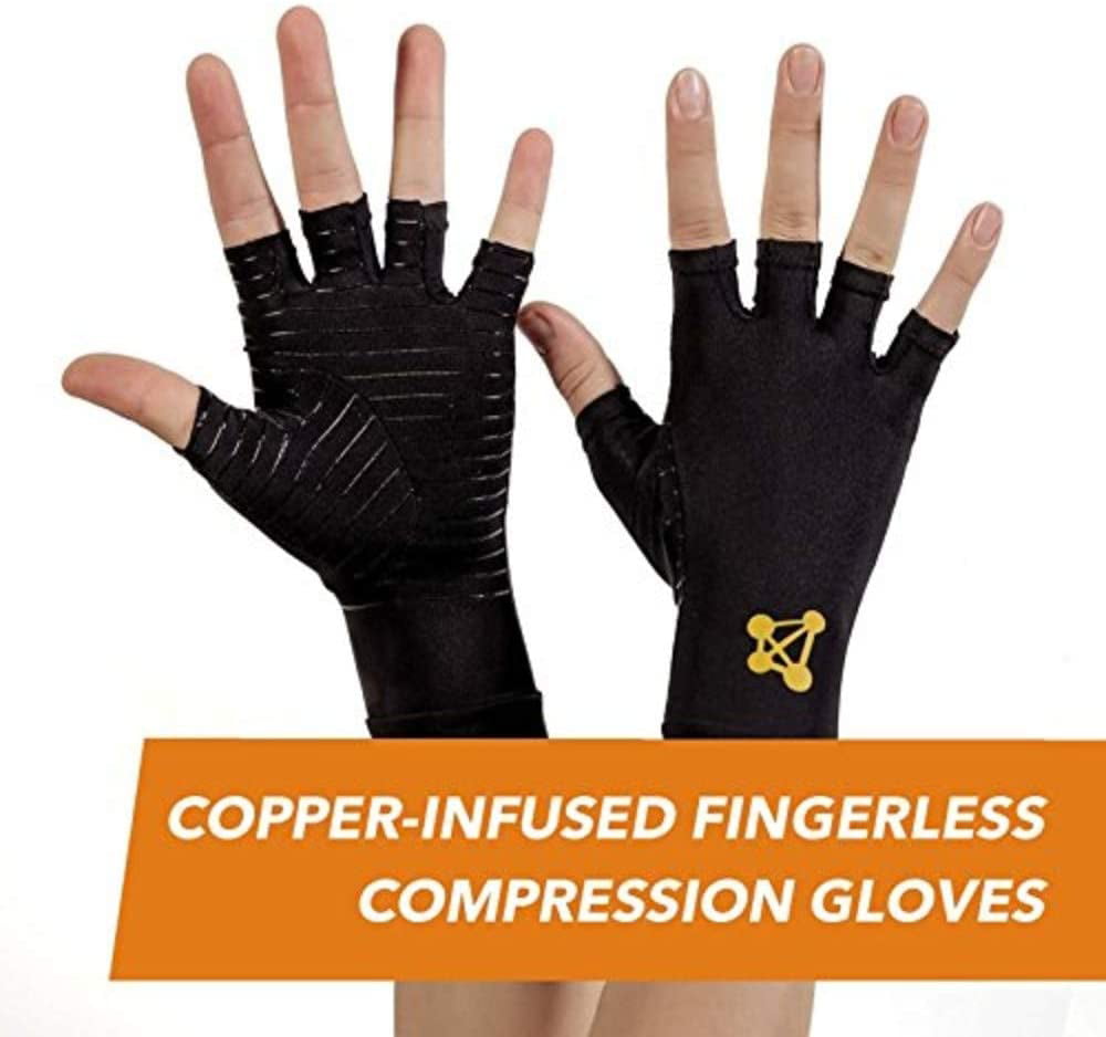 Copperjoint Arthritis Carpal Tunnel Relief Fingerless Compression Gloves Black M