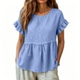 thumbnail image 6 of ClodeEU Women's Round Neck Ruffle Short Sleeve Babydoll Blouse,Casual Loose Peplum Summer Tunic Top Blue,Women's Plus XXL, 6 of 7