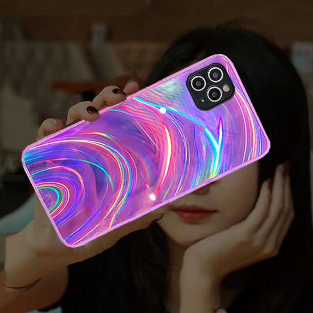 Funda con láser 3D Rainbow Glitter para iPhone 12 11 Pro Max 12Mini X XR XS Max 7 8 6 6s Plus SE 2020, funda trasera con marco de silicona suave Tan Jianjun unisex