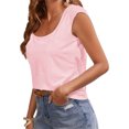 thumbnail image 3 of Summer Short Sleeve Solid Color Women Square Neckline Casual Tee Tank Shirt, 3 of 4