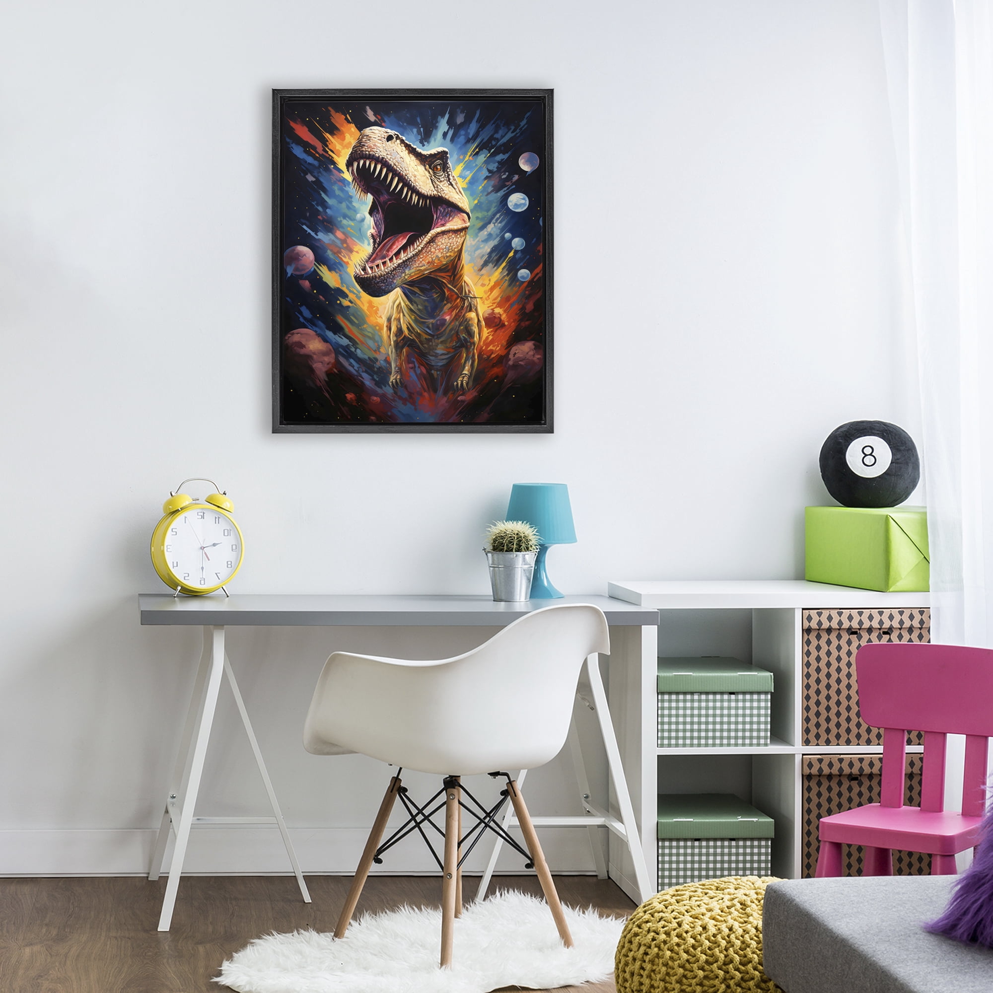 Stupell Industries Dinosaur with Planets Black Framed Floater Canvas Wall Art, design by Creative Studio