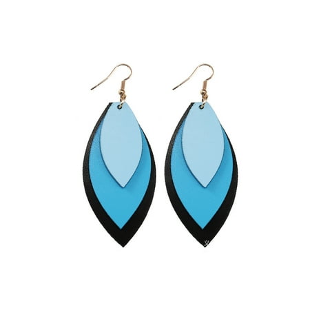 Blue Chalcedony Dangle New Women Men Leopard Leather Teardrop Earrings Bohemia Dangle Drop Jewelry Gift Blue ()