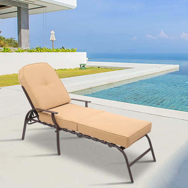 Outdoor Patio Furniture Set Chaise Lounge, Patio Cushioned Reclining Metal Lounge Chair Chaise Couch with Removable Cushion, 5-Position Adjustable Back, Lounger Chair for Poolside Garden,1PC, Q17589