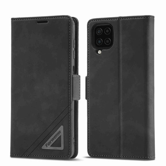 Decase Wallet Case for Samsung Galaxy A12 with Card Holder Magnetic Shockproof Ultra Slim Durable Case, Black