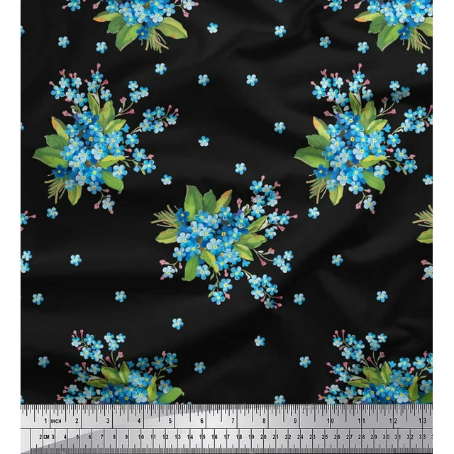 Soimoi Blue Poly Georgette Fabric Semi Circle Geometric Print Fabric by the Yard 52 Inch Wide