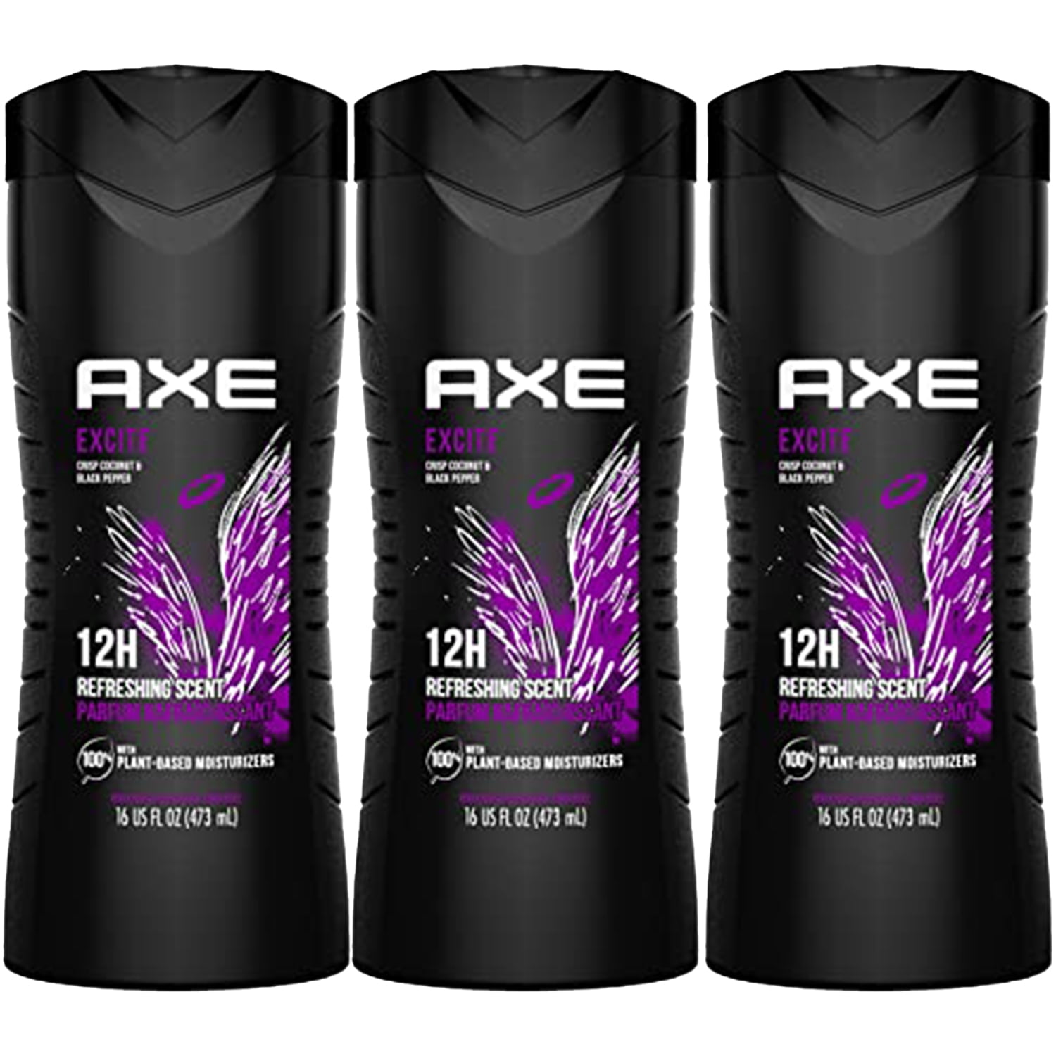(3 Pack) AXE Body Wash 12h Refreshing Scent Excite Crisp Coconut And