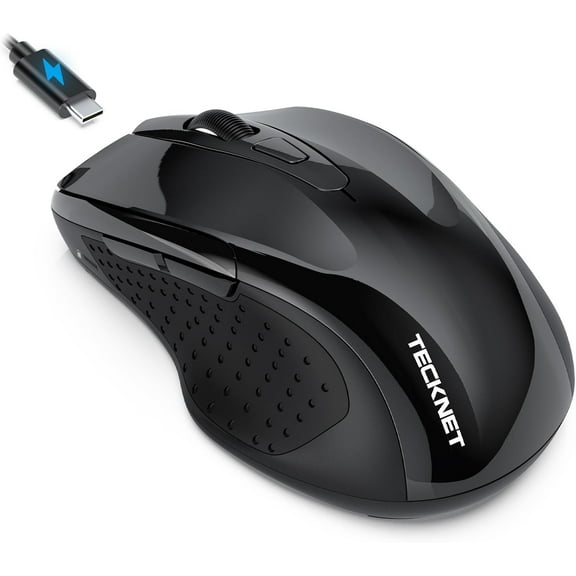 Rechargeable Jiggler Wireless Mouse (BT5.0/3.0 & 2.4G) 4800 DPI Silent USB A & Bluetooth Mouse 6 Buttons, Wide Compatibility - Black