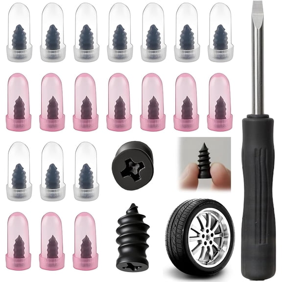 Tire Repair Rubber Nail Kit with 2 Sizes, Screw in Tire Plugs Rubber Screws, Tire Repair Screws for Tubeless Tires, Fast Emergency Tire Repair for Car Motorcycle Bike Truck (20 Pcs)