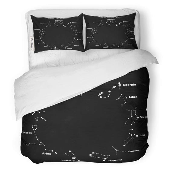 FMSHPON 3 Piece Bedding Set Aquarius Constellations of The Zodiac Signs Stars on Titles Glowing Lines and Points Chart Map Deep Space Galaxy Twin Size Duvet Cover with 2 Pillowcase for Bedding Room