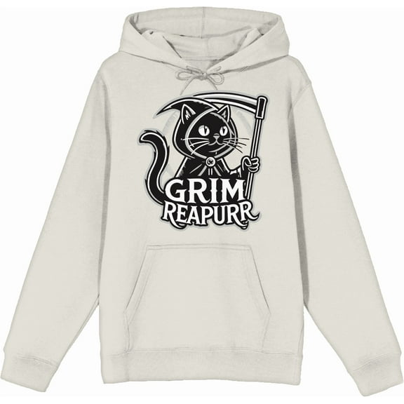 Black Cat Grim Reapurr Adult Sand Long Sleeve Hoodie-Large