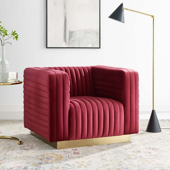 Modway Charisma Channel Tufted Performance Velvet Accent Armchair in Maroon