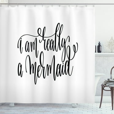 Ambesonne I'm Mermaid Shower Curtain, Girl Theme Slogan, 69"Wx70"L, Black White