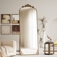 thumbnail image 3 of ‌Auromir‌ 32"x71" Vintage Arched Full Length Mirror Antique Metal Floor Mirror with Baroque Style, Antique Bronze, 3 of 6