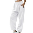thumbnail image 2 of POROPL Women's White Sweatpants Fleece Lined Casual Elastic Waist Adjustable Cuffs Joggers Workout Pants with Three Pockets, 2 of 5