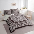 thumbnail image 2 of jejeloiu Boho Paisley 7pcs Queen Bedding For Men Women,Vintage Floral Print Bedding Comforter Set Queen,Brown White,Light Gray Reversible, 2 of 7
