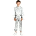 thumbnail image 5 of Hansber Kids Boys Girls Shiny Metallic Long Sleeve Bomber Jacket with Pants Hip Hop Jazz Dance Outfit Silver 10, 5 of 7