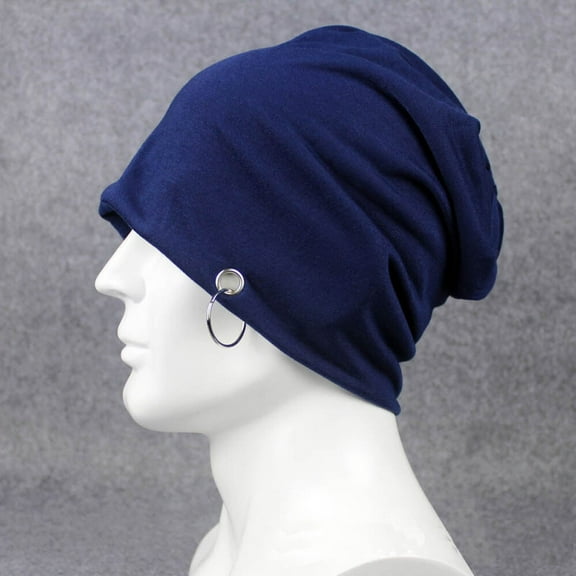 Men Women Baggy Hat Solid Color Slouchy Metal Ring Beanie Hats Casual Oversized Caps