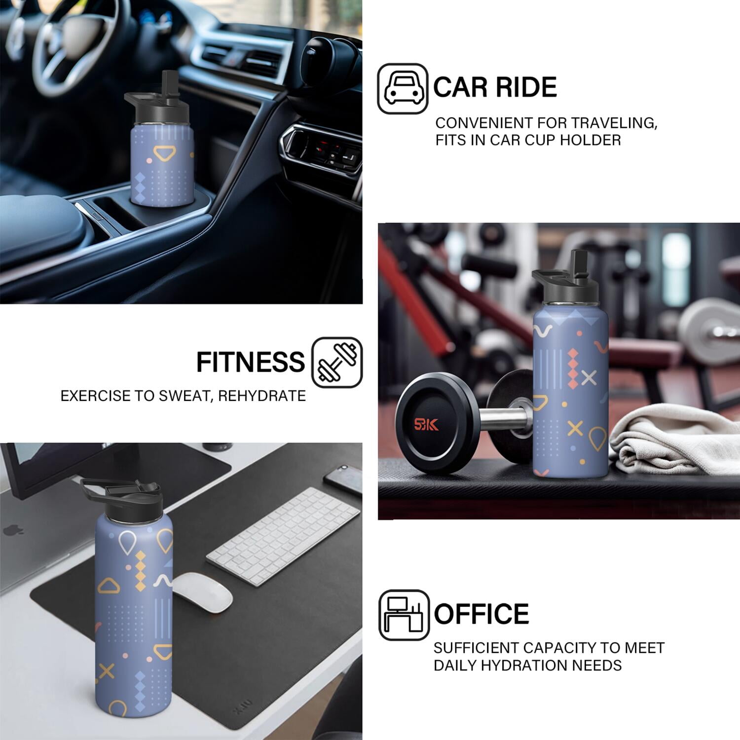 Modern 18 oz Insulated Stainless Steel Water Bottle with Straw & Cleaning Brush , Leakproof, BPA-Free, 304 Stainless Steel, Wide Mouth, Travel Mug for Car, Gym, Office