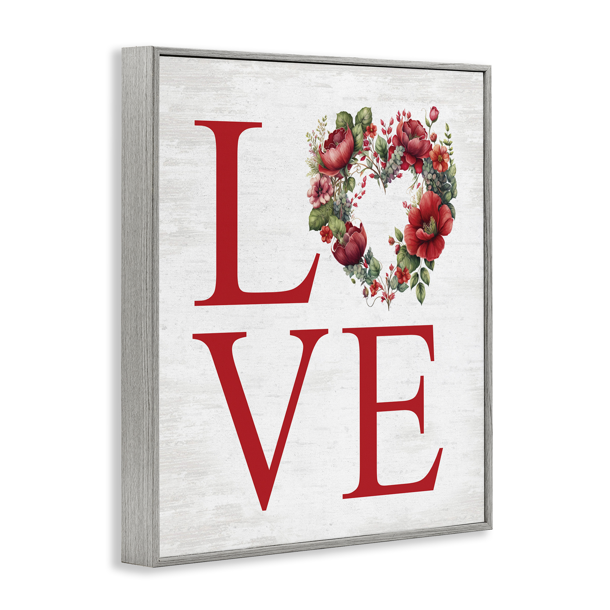 Stupell Industries Love with Heart Wreath Botanical & Floral Painting Gray Framed Art Print Wall Art, 11 x 14