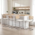 thumbnail image 5 of Zesthouse 29.3" Rattan Bar Stools Set of 2, Boucle Upholstered Barstools with Cane Back and Chrome Legs, Mid Century Counter Height Bar Stools for Kitchen Island, White, 5 of 12