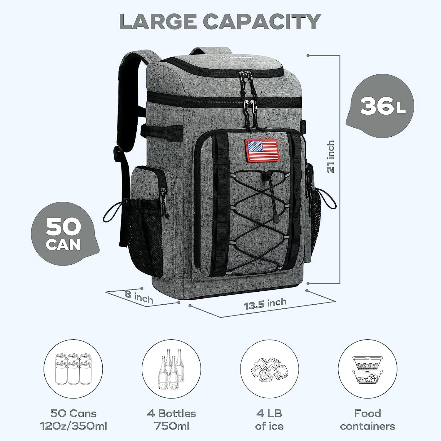 Maelstrom Backpack Cooler,Soft Lightweight Leakproof Cooler Backpack,35 Can Insulated Cooler Bag,Keeps 35 Cans Hot/Cold For Up To 16 Hours,Waterproof Lunch Bag For Men Women-White - View #4