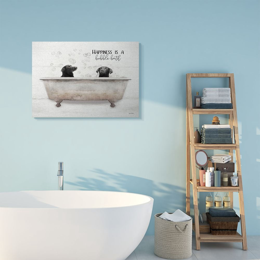 Stupell Industries Animal Bathroom Happiness is a Bubble Bath Dog Quote Canvas Wall Art Design by Lori Deiter, 30" x 40"