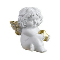 Decorative Angel Figurine with Golden Heart, Handcrafted Resin Cherub Statue for Home, Office, Shelf, and Gift Décor