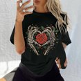 thumbnail image 2 of Top de manga corta suelto con estampado de calavera Retro desgastado y hombros caídos para mujer Pompotops hfajkhk125526, 2 of 6