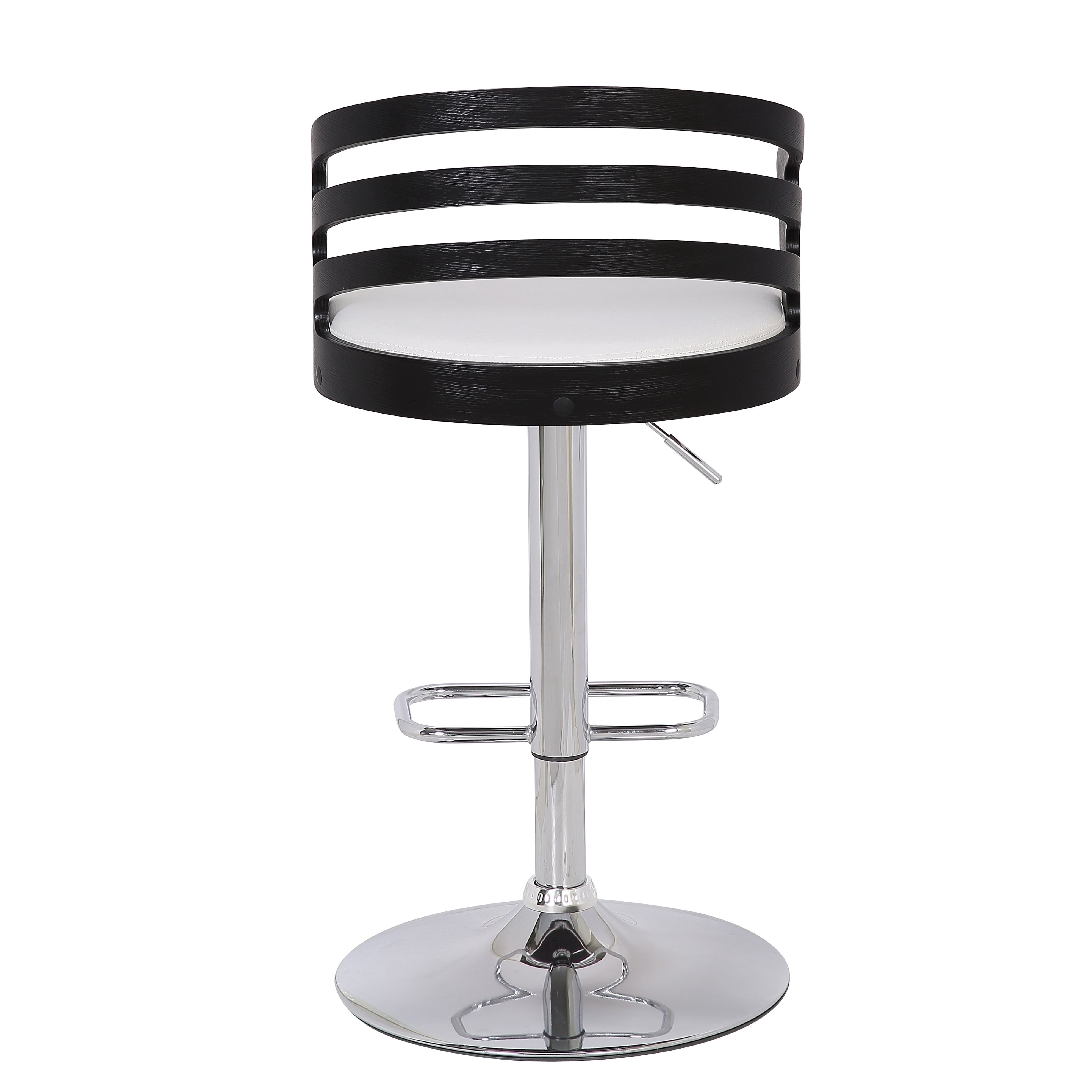 Modern Wood Back Adjustable Swivel Bar Stool with Cushion, Black