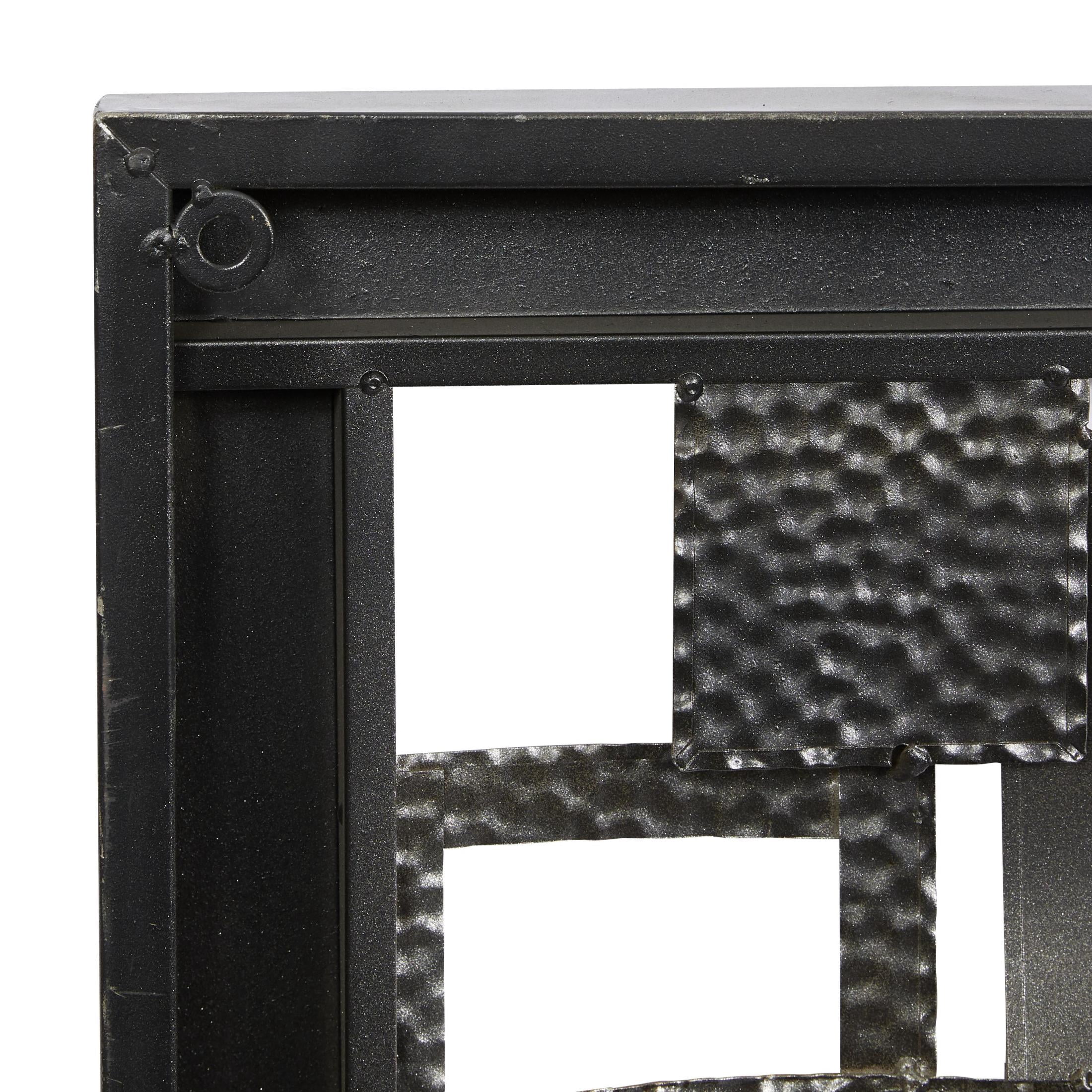 DecMode Gold Metal Hammered Geometric Wall Decor with Layered Squares and Black Frame
